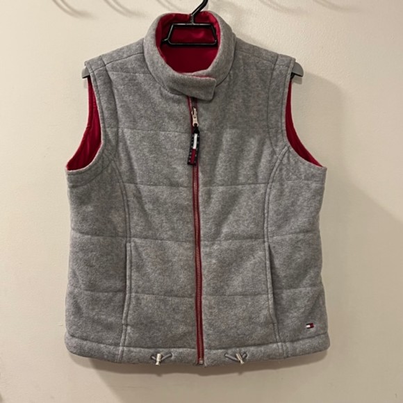 TOMMY HILFIGER Reversible Fleece Winter Vest Gray Pink Vest Pockets Size Medium - Picture 5 of 12